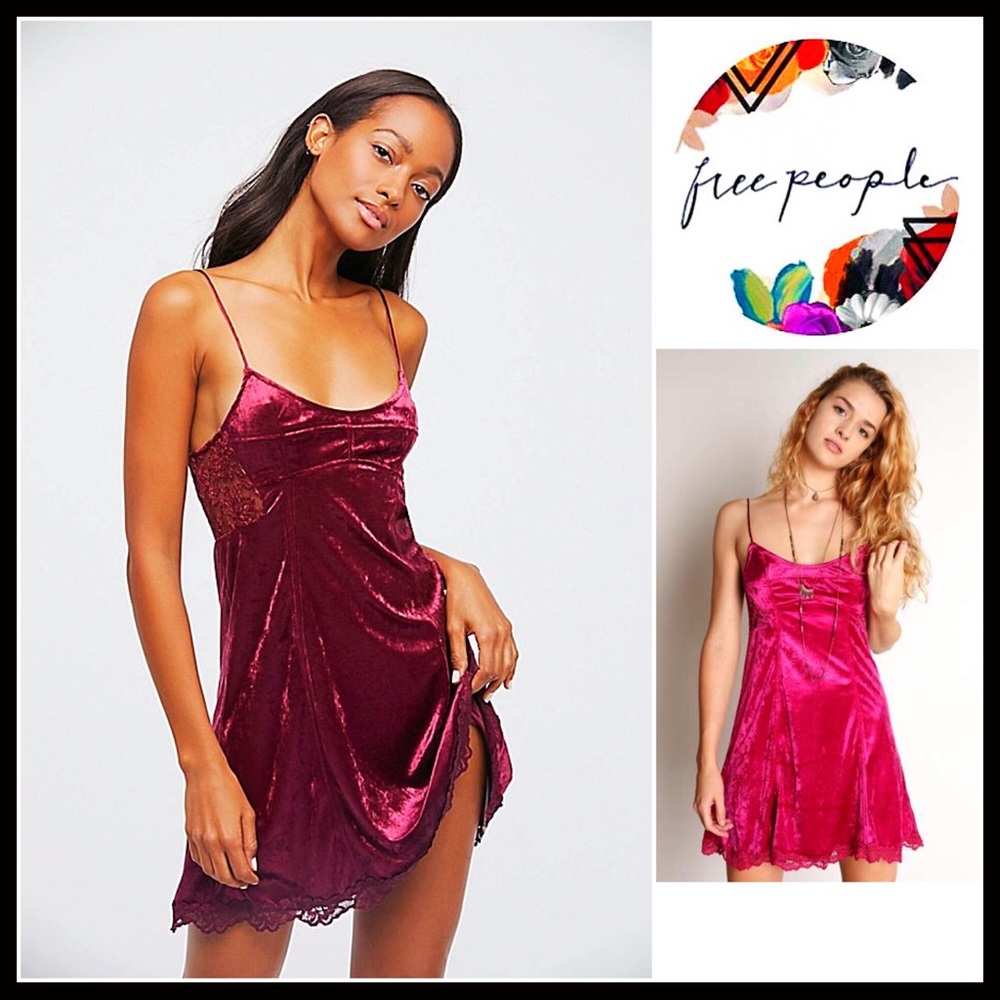 FREE PEOPLE LACE TRIM VELVET SLIP COCKTAIL DRESS - Picture 8 of 8